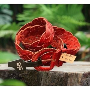 Cara NY NWT Red Braided Leather Belt Round Buckle 41 x 1.5"